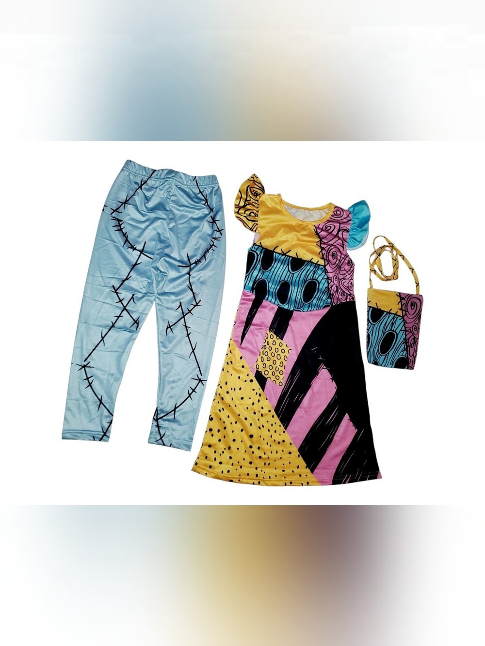 Sally Patchwork Girls' Dress Costume Leggings & Purse NIP NWOT Sz: 110 = 4/5T
